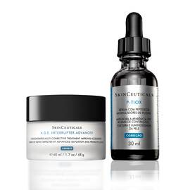 Duo anti-idade SkinCeuticals com hidratante AGE Interrupter Advanced e serum antirrugas P-Tiox