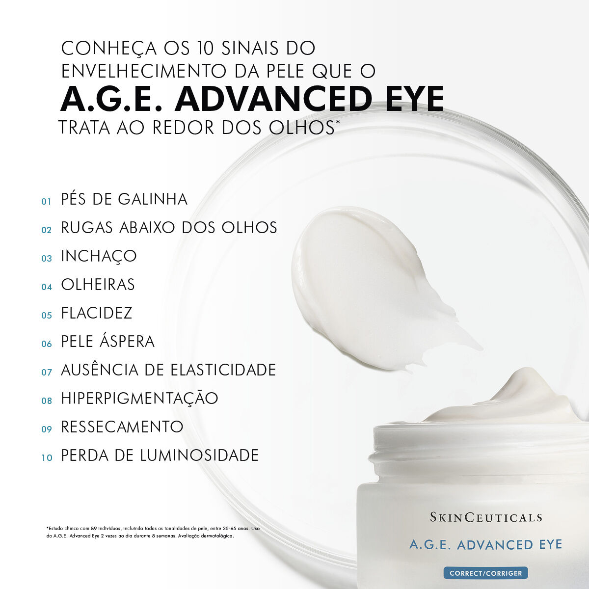 Creme SkinCeuticals A.G.E. Advanced Eye creme para olheiras que trata 10 sinais do envelhecimento da area dos olhos.